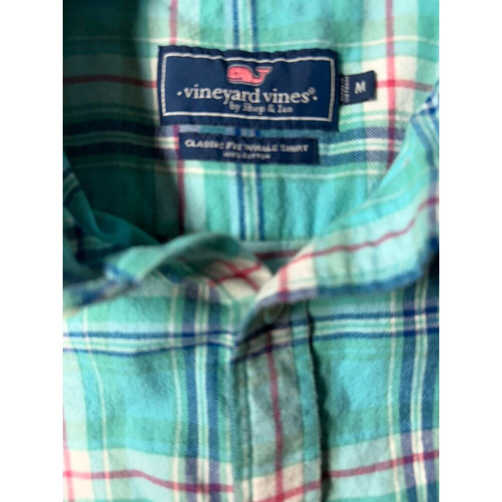Vineyard Vines Men’s M Classic Fit Whale Shirt Turquoise Plaid 100% Cotton